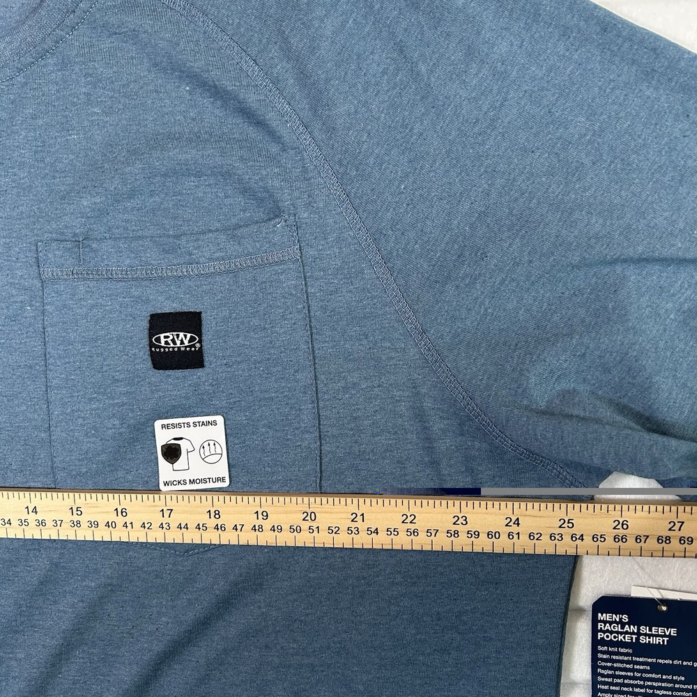 RW Rugged Wear Men's 2XL Raglan Sleeve Pocket T-Shirt Blue Heather NWT - Picture 6 of 7